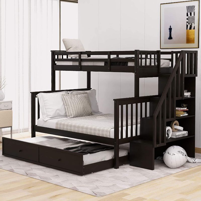 Photo 1 of ***INCOMPLETE*** Merax Solid Wood Twin-Over-Full Stairway Bunk Bed with Twin Size Trundle box 3 of 3 