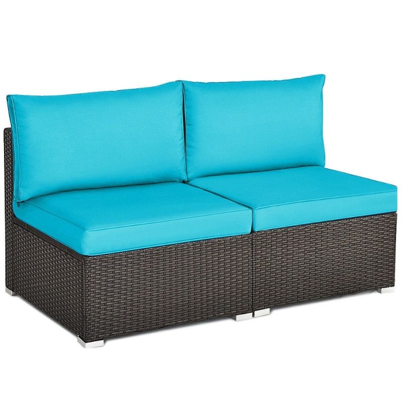 Photo 1 of 2Pcs Patio Rattan Armless Sofa with Cushion - Blue
