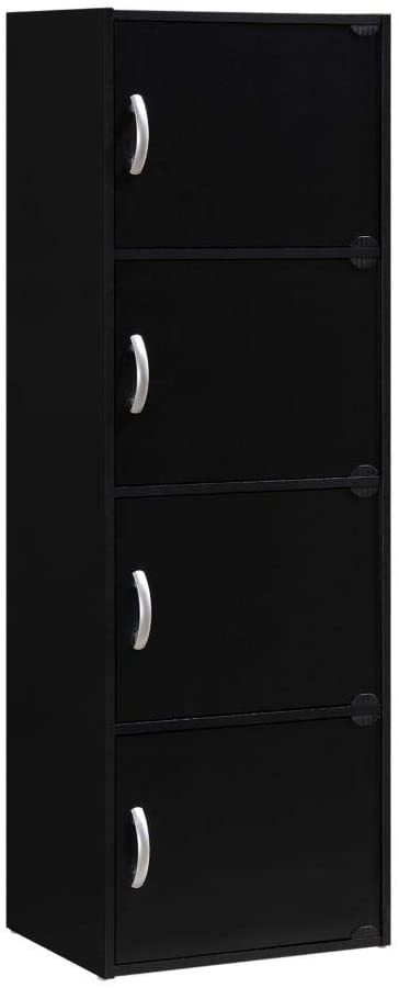 Photo 1 of HODEDAH IMPORT 4-Shelf Bookcase Cabinet, Black,, 12 x 16 x 47.3 inches