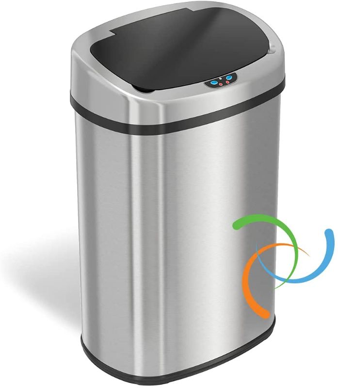 Photo 1 of 13 Gallon  Trash Can with Odor-Absorbing Filter, Shape, Oval Stainless Steel, Trash Can Only