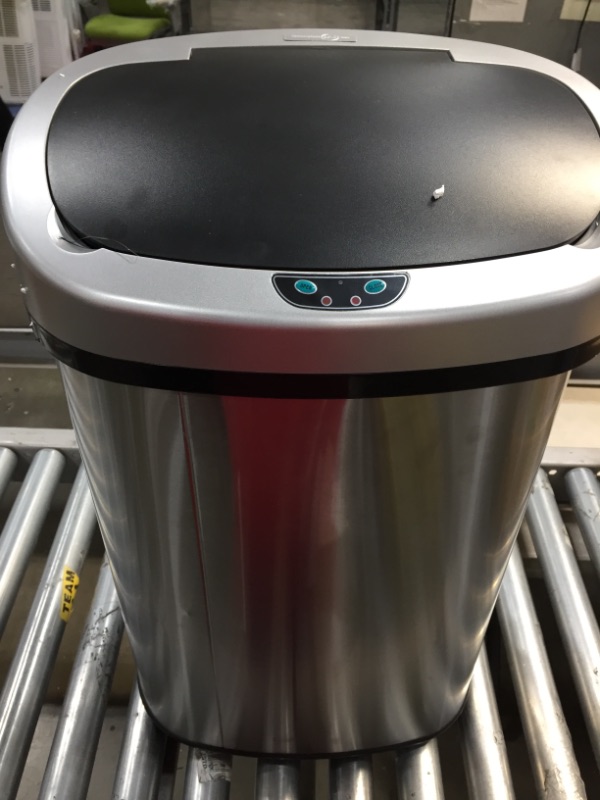 Photo 1 of 13 Gallon  Trash Can with Odor-Absorbing Filter, Shape, Oval Stainless Steel, Trash Can Only