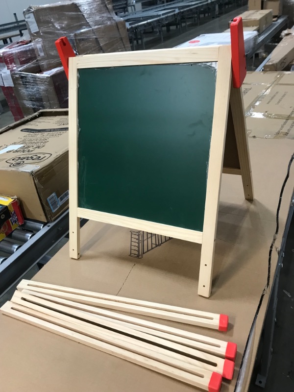 Photo 2 of  Easel for Kids, 3 in 1 Wooden Magnetic Chalkboard and Dry Erase Board for Toddler Art Easel Adjustable with Paper Roll