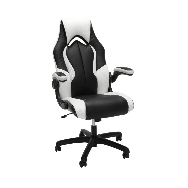 Photo 1 of OFM Essentials Collection High-Back Racing Style Bonded Leather Gaming Chair, in White