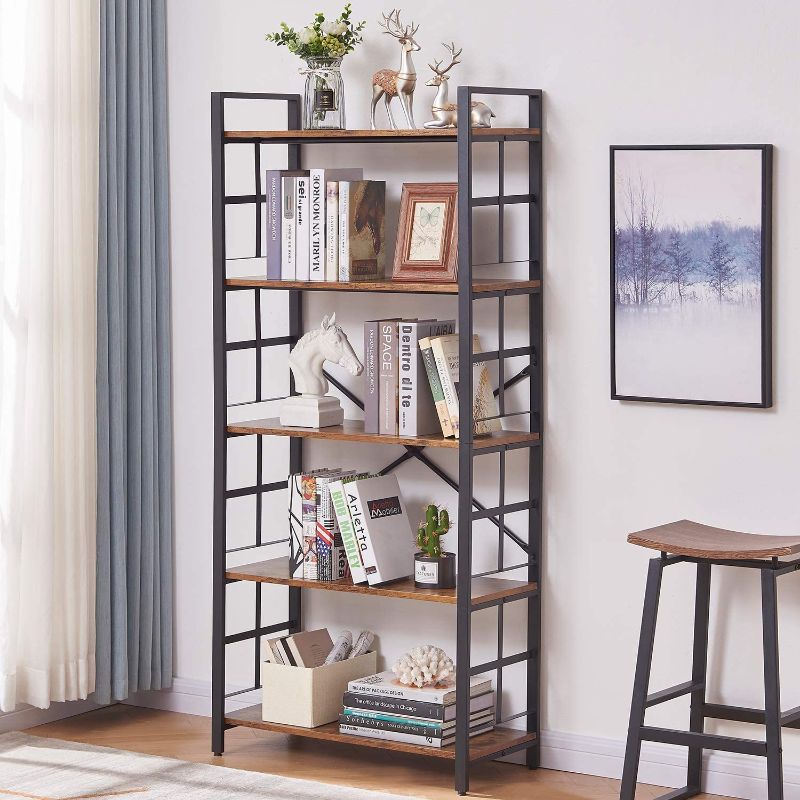 Photo 1 of ***MISSING SOME HARDWARE*** OIAHOMY Industrial Bookshelf?5-Tier Vintage Bookcase and Bookshelves?Rustic Wood and Metal Shelving Unit?Display Rack and Storage Organizer for Living Room