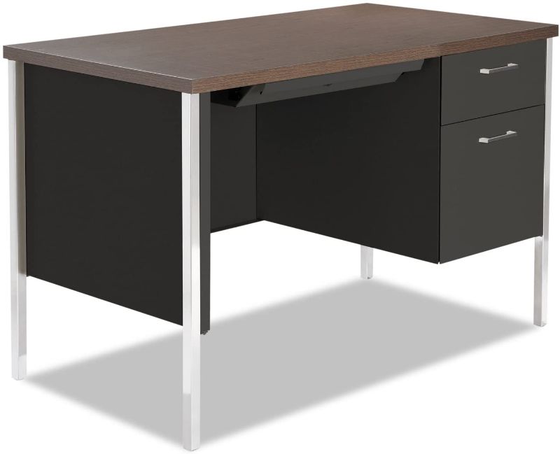 Photo 1 of Alera SD4524BW Single Pedestal Steel Desk, Metal Desk, 45-1/4w X 24d X 29-1/2h, Walnut/Black
BLACK LEGS MISSING HARDWARE, DRAWERS ARE STUCK.