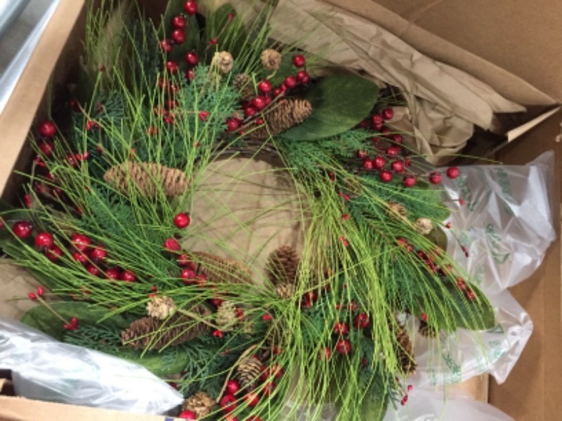 Photo 2 of **STOCK PICTURE FOR REFERENCE ONLY**
24" National Tree Wintery Pine Wreath, 24 in