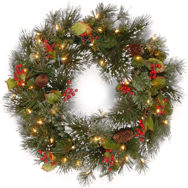 Photo 1 of **STOCK PICTURE FOR REFERENCE ONLY**
24" National Tree Wintery Pine Wreath, 24 in