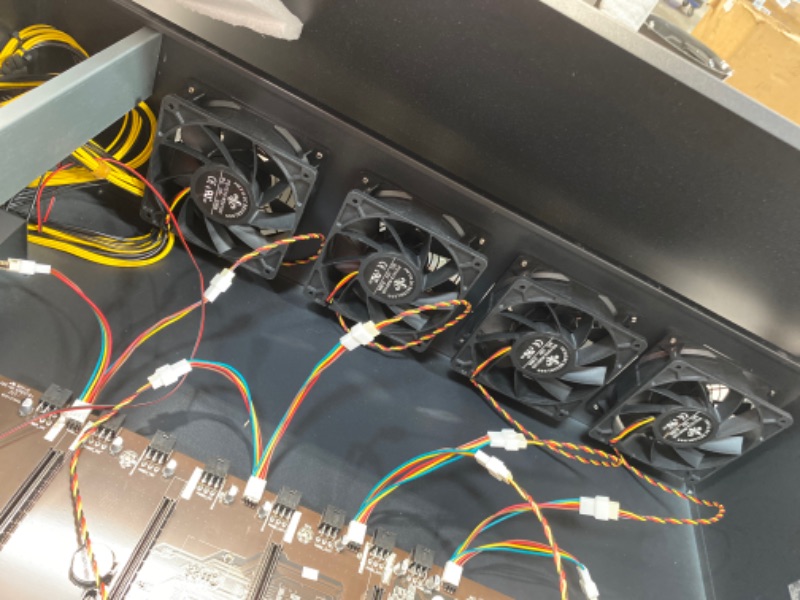 Photo 6 of Cryptocurrency BTC/ETH/ZEC Mining Rig Case, Ethereum Miner Rig with 8 Fans, 8GPU Slots Mining Frame with Barebone Motherboard/RAM/SSD (Without GPU/PSU) (Mining Case)
