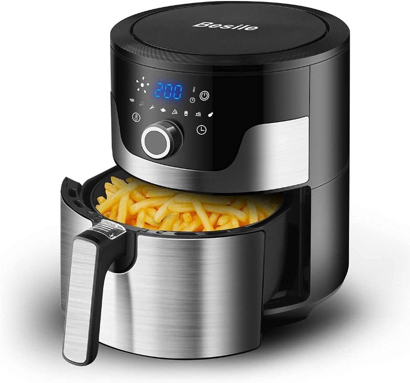 Photo 1 of ***PARTS ONLY/AS-IS/NO RETURNS*** Besile 8-in-1 Basket Air Fryer Touch Cooking Programs, Digital Touchscreen, Rotary knob,Large Non-Stick Fryer Basket, and 3.7 Quart Capacity, Black
