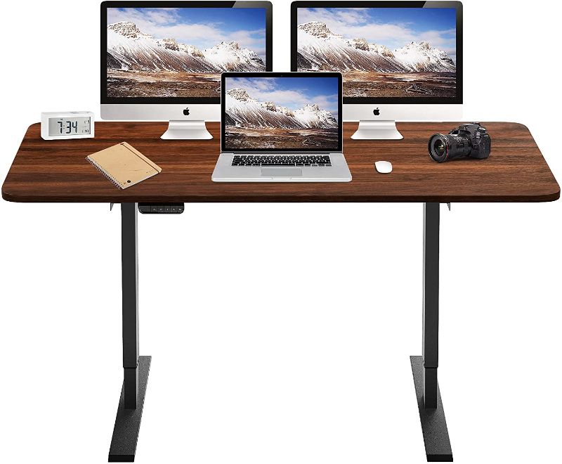 Photo 1 of Electric Adjustable Standing Desk -47 Inches Sit Stand Computer Desk with Large Wooden Desktop for Home, Office, Workstation, Easy to Assemble, Walnut