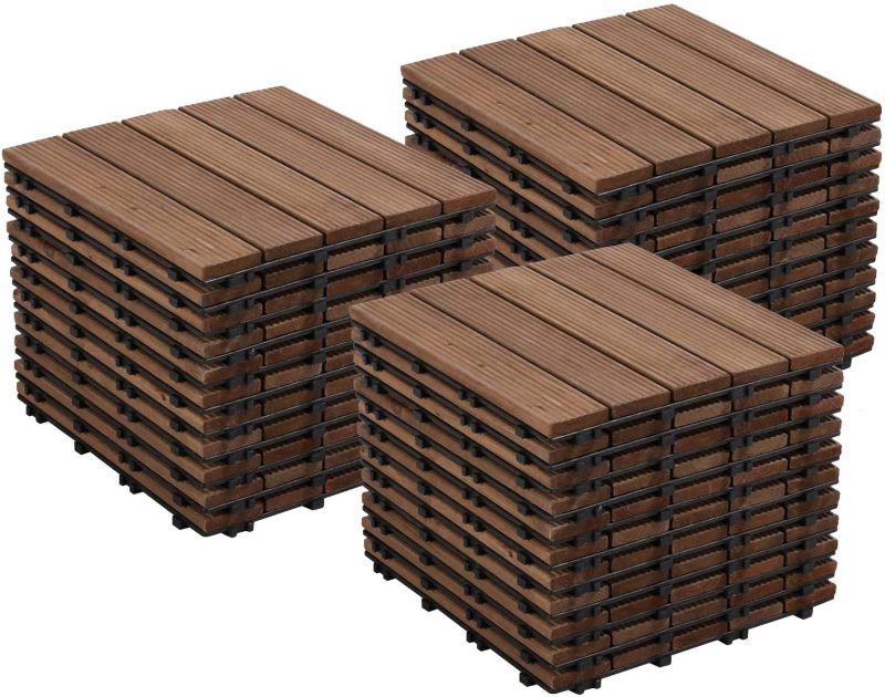 Photo 1 of  Interlocking Patio Deck Tiles 12 x 12in Wood Floor Tiles 33pcs Brown Wooden Flooring for Patio Garden Deck Poolside
