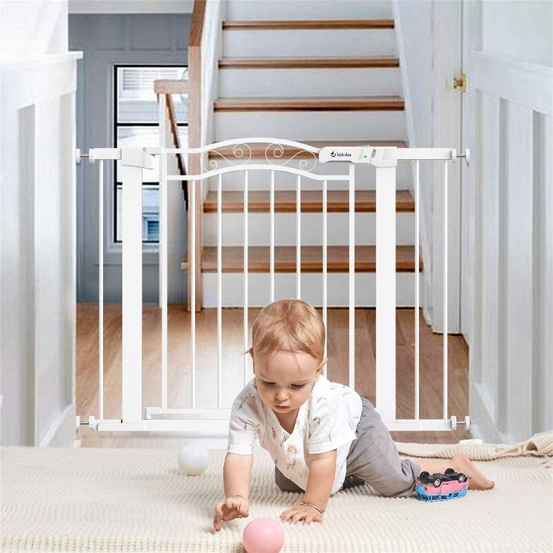 Photo 1 of  40.6"-29.5" Auto Close Safety Baby Gate, Extra Wide Dog Arched Gate, Durable Easy Walk Thru Child Gate for Stairs, Doorways, House, Includes 2.75" & 5.5" Extension, Pressure Mounted Kit
