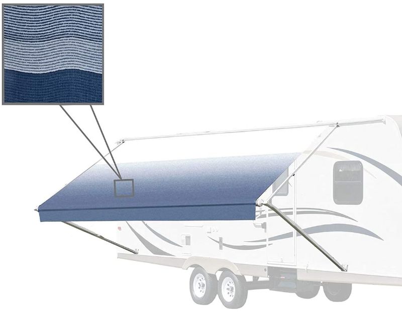 Photo 1 of ALEKO Retractable RV Awning Fabric Replacement - 20x8 ft Shade Cover for Camper Trailer or Patio - Blue Stripes
