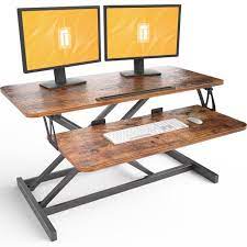 Photo 1 of FEZIBO Height Adjustable Stand up Desk Converter, Rustic Brown, 30"
