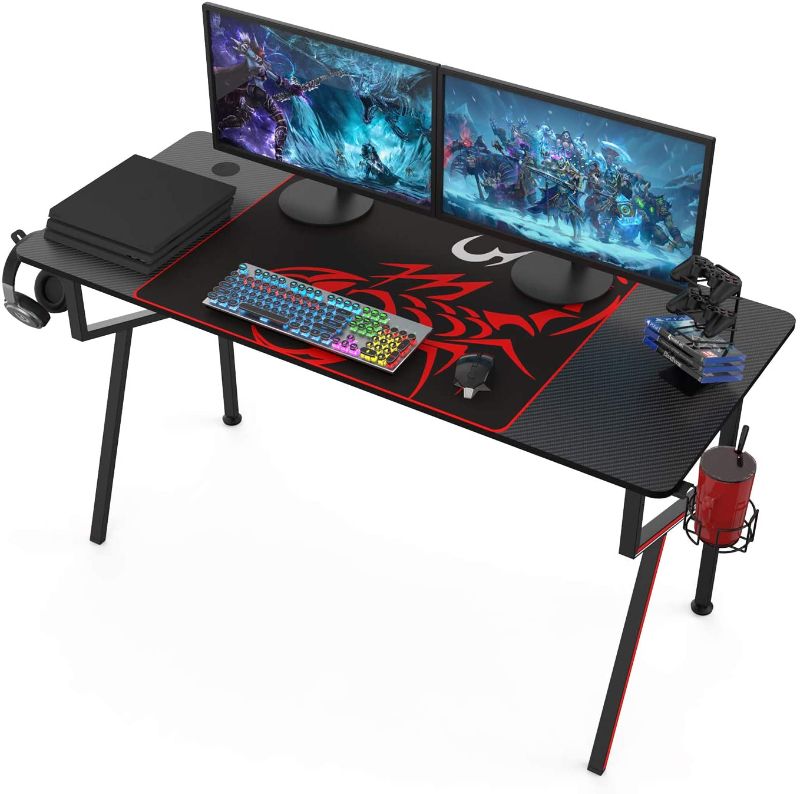 Photo 1 of EUREKA ERGONOMIC Gaming Desk 55" K Shaped Large Home Office Gaming Computer Table, with Controller Stand Cup Holder Headphone Hook Free Mousepad, Black
