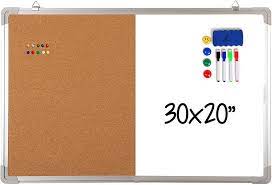 Photo 1 of Combination Whiteboard Bulletin Board Set - Dry Erase / Cork Board 30 x 20" with 1 Magnetic Dry Eraser, 4 Markers, 4 Magnets and 10 Pins - Big Combo Tack White Board for Home Office Cubicle Desk
