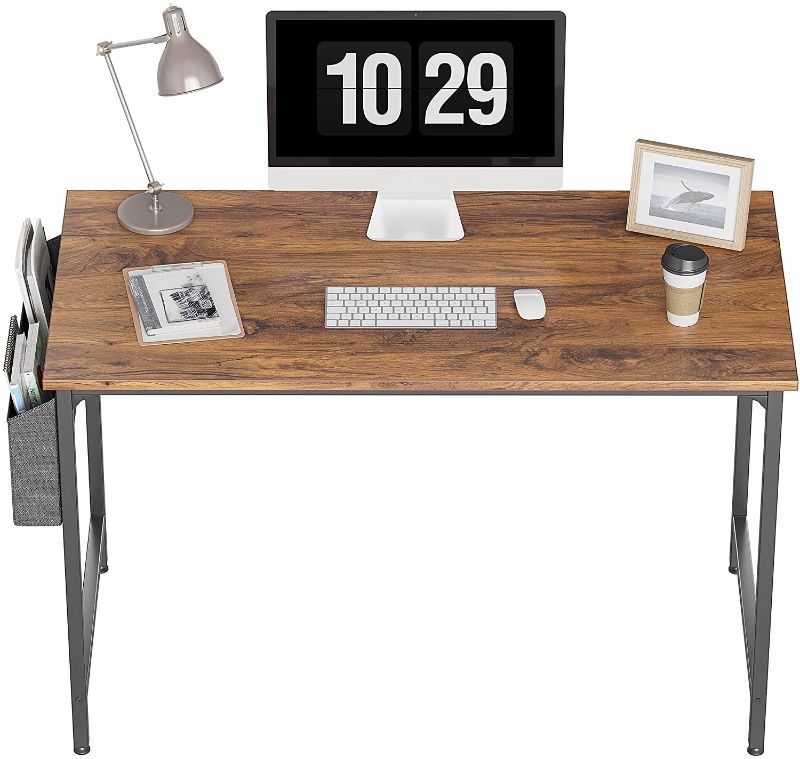 Photo 1 of CubiCubi Study Computer Desk 47" Home Office Writing Small Desk, Modern Simple Style PC Table, Black Metal Frame, Deep Brown
