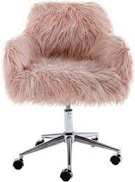 Photo 1 of  Fluffy Desk Chair, Faux Fur Height Adjustable Swivel Vanity Accent Chair, Modern Home Office Desk Chair, Pink
