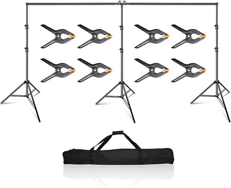 Photo 1 of EMART Photo Video Studio 20 ft Wide 10 ft Tall Adjustable Heavy Duty Photography Backdrop Stand, Background Support System Kit with 3 Stands, 8 Spring Clamps, 1 Carrying Bag
