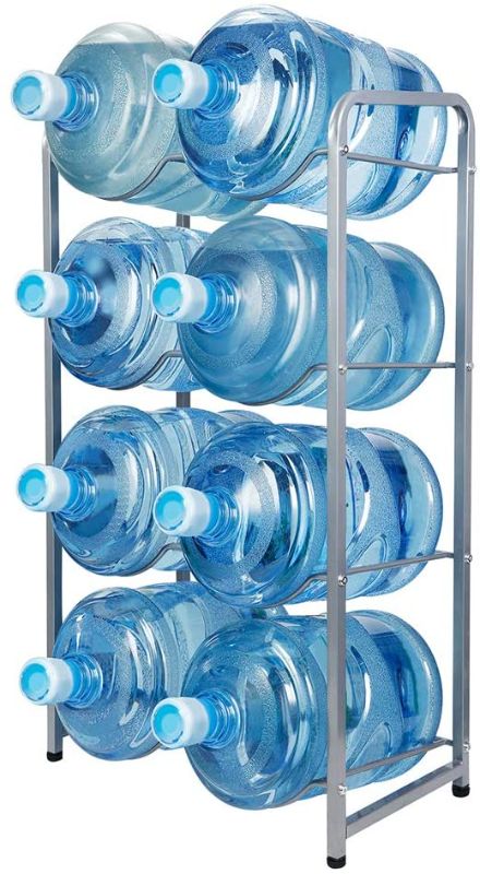 Photo 1 of 5-Gallon Water Bottle Holder 8 Trays Water Jug Rack 4-Tier Water Bottle Rack Reinforced Steel Rack for Water Storage Water Bottle Storage Rack for 8 Bottles, Silver