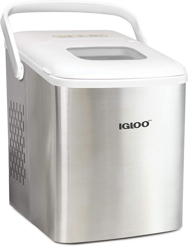 Photo 1 of PARTS ONLY
Igloo ICEB26HNSSWL Stainless Steel Automatic Self-Cleaning Portable Electric Countertop Ice Maker Machine With Handle, 9 Ice Cubes Ready in 7 minutes, With Ice Scoop and Basket, Stainless/White
