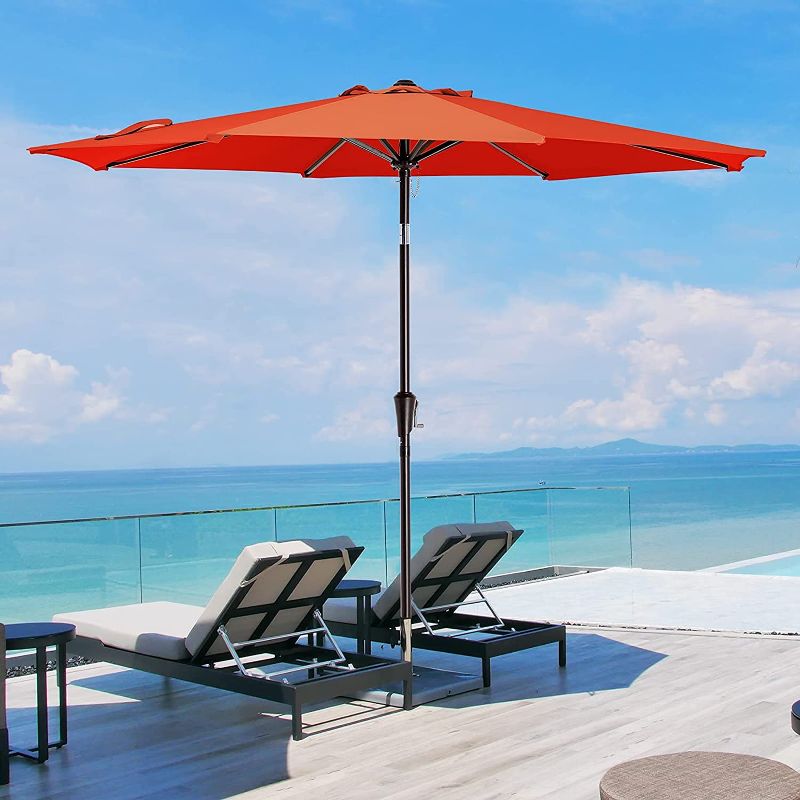 Photo 1 of 10ft Patio Garden Table Umbrellas Outdoor Market Sunbrella With Push Button Tilt and Crank Lift System UV Protection Waterproof Sunproof Orange