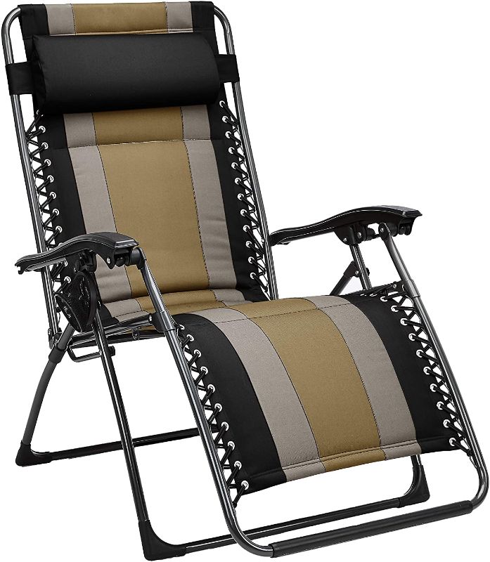 Photo 1 of Amazon Basics Outdoor Padded Adjustable Zero Gravity Folding Reclining Lounge Chair with Pillow - Black
