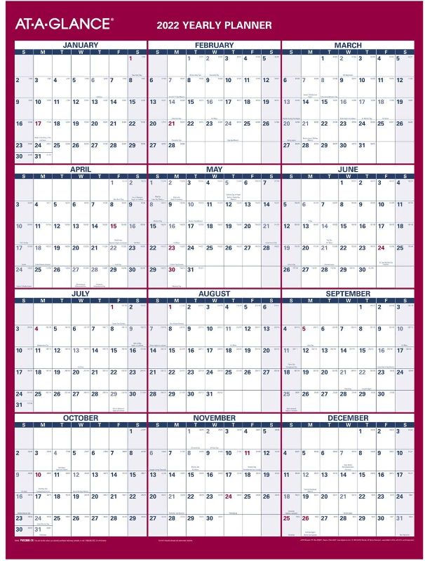 Photo 1 of 2022 Erasable Calendar, Dry Erase Wall Planner by AT-A-GLANCE, 12" x 16", Small, Vertical/Horizontal, Reversible, Compact (PM330B28)
