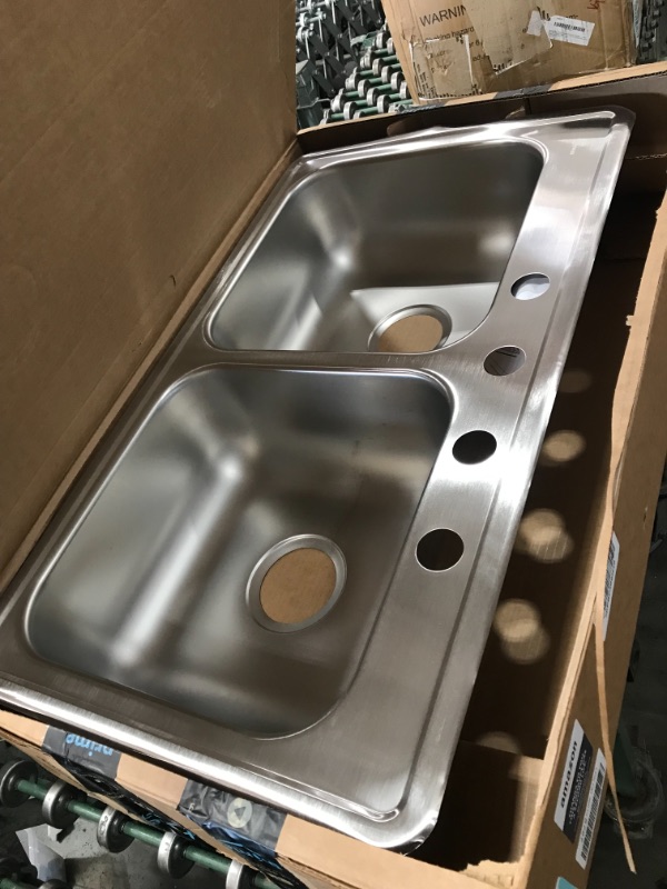 Photo 2 of Dayton Stainless Steel 33" x 19" x 6-7/16", Equal Double Bowl Drop-in Sink
**MINOR DENT**