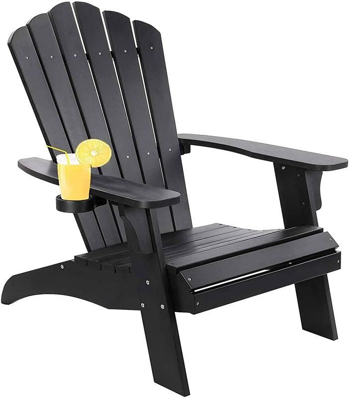 Photo 1 of Oversized Poly Lumber Adirondack Chair with Cup Holder, Fade-Resistant Lounge Chair with 350lbs Duty Rating, All-Weather Chair for Fire Pit & Garden, 38L 30.25W 41.5H (Black)
