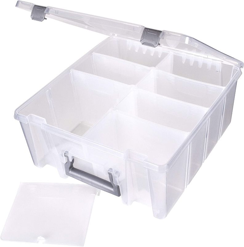 Photo 1 of AB Designs 6990ABD Super Satchel Double Deep with Removable Dividers Stackable Home Storage Organization Container, Clear with Sliver Latches and Handle
**MISSING DIVIDERS**