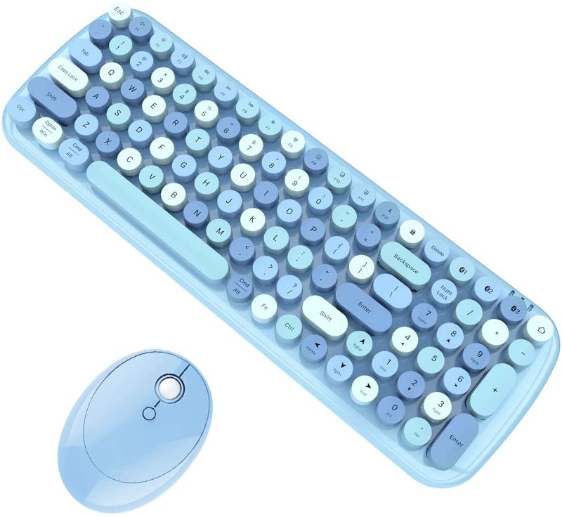 Photo 1 of MOFii Wireless Keyboard and Mouse Set, Colorful Round Key Typewriter Keyboard 2.4GHz Wireless Compatible with Windows,WIN/10/8/7,iOS,Android(Blue Coloful)
