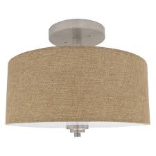 Photo 1 of 13 in. LED Semi-Flush Mount Ceiling Fixture With Burlap Shade, Dimmable, 2700K Warm White, 1600 Lumens