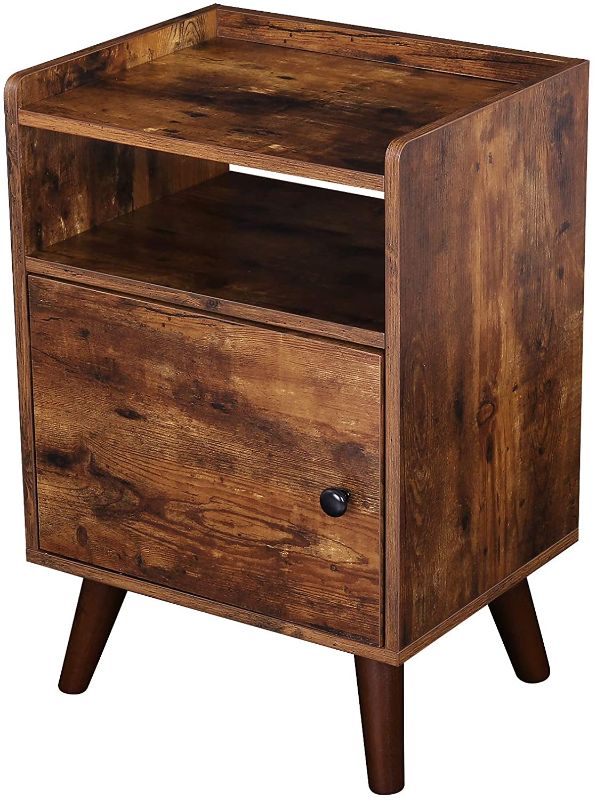 Photo 1 of (stock photo color does not accurately reflect actual product color) HOOBRO End Table, Side Table for Small Spaces, 3-Tier Nightstand with Door, Wood Look Accent Table, Stable and Sturdy Construction, Walnut Color BY51BZ01
