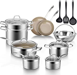 Photo 1 of (MISSING TWO PIECES) 
Duxtop 17PC Professional Stainless Steel Induction Cookware Set, Stainless Steel Ceramic Nonstick Pan Set, Impact-bonded Technology, FUSION Titanium Reinforced Ceramic Coating, Copper
