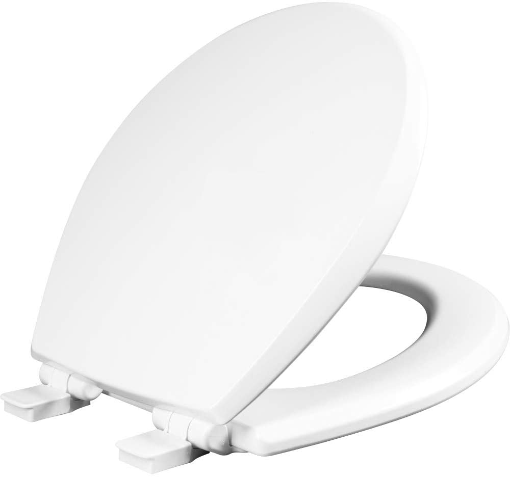 Photo 1 of (BROKEN END) 
Mayfair 847SLOW 000 Kendall Slow-Close, Removable Enameled Wood Toilet Seat That Will Never Loosen, 1 Pack - ROUND - Premium Hinge, White
