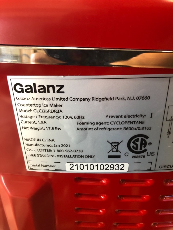 Photo 3 of Galanz GLCI26RDR3A Countertop Maker, LED Display, Making 26 Lbs Ice in 24 Hrs, 2.1 Cu.Ft, Retro Red
