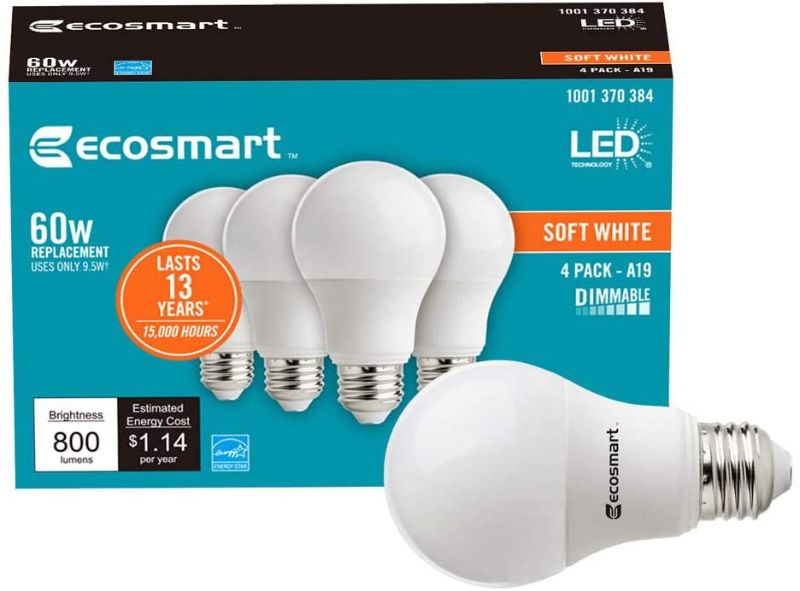 Photo 1 of Ecosmart 60W Equivalent Soft White A19 Energy Star and Dimmable LED Light Bulb (8-Pack)
