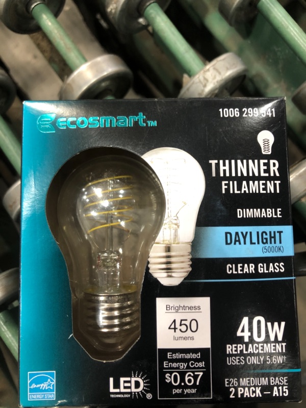 Photo 2 of ECOSMART 40-Watt Equivalent A15 Dimmable Fine Bendy Filament LED Vintage Edison Light Bulb Daylight (2-Pack)
