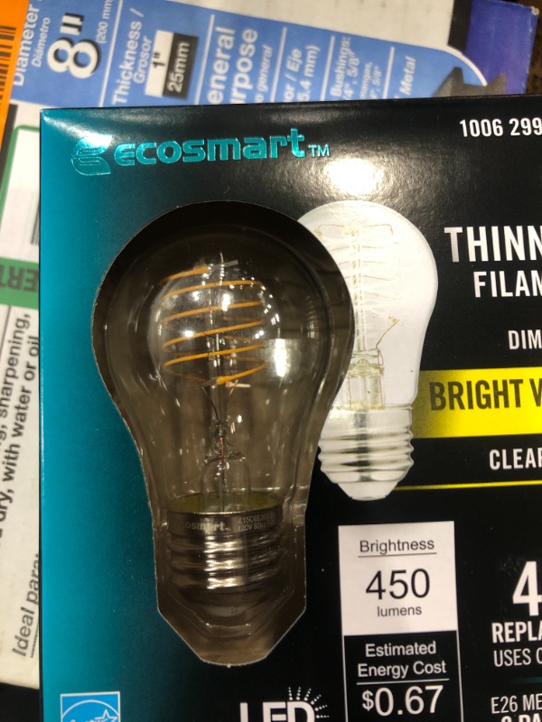 Photo 2 of ECOSMART 40-Watt Equivalent A15 Dimmable Fine Bendy Filament LED Vintage Edison Light Bulb Bright White 3000K (8-Pack)
