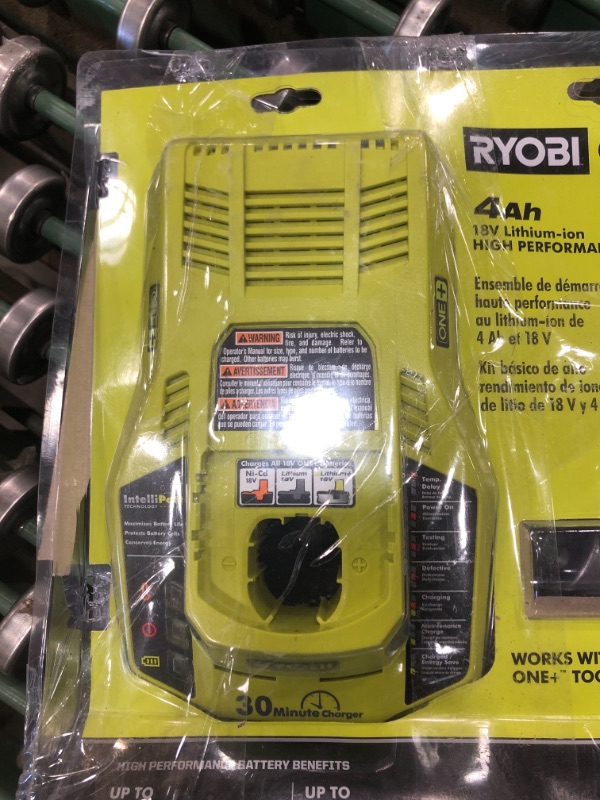 Photo 2 of RYOBI ONE+ 18V HIGH PERFORMANCE Lithium-Ion 4.0 Ah Battery and Charger Starter Kit

//MISSING BATTERY 
