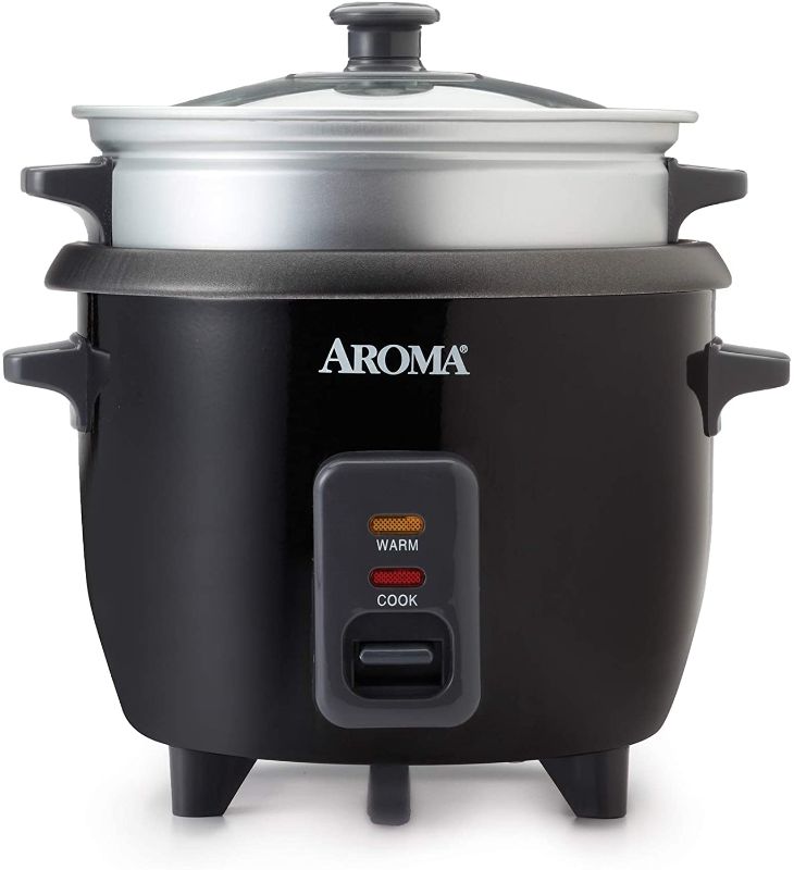 Photo 1 of Aroma Housewares ARC-363-1NGB 3 Uncooked/6 Cups Cooked Rice Cooker, Steamer, Multicooker, 2-6 cups, Silver

//TESTED AND FUNCTIONAL 
