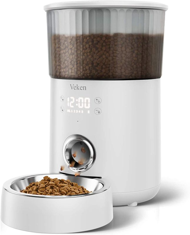 Photo 1 of Veken Automatic Cat Feeder, 135oz/4L Dog Feeder Pet Food Dispenser with Programmable Timer, Portion Control 1-5 Meals Per Day, Dual Power Supply & Voice Recorder for Small to Medium Cats Dogs
