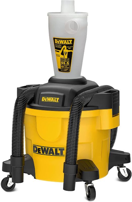 Photo 1 of DEWALT Dust Separator with 6 Gallon Poly Tank, 99.5% Efficiency Cyclone Dust Collector, High-Performance Cycle Powder Collector Filter, DXVCS002 , Yellow
