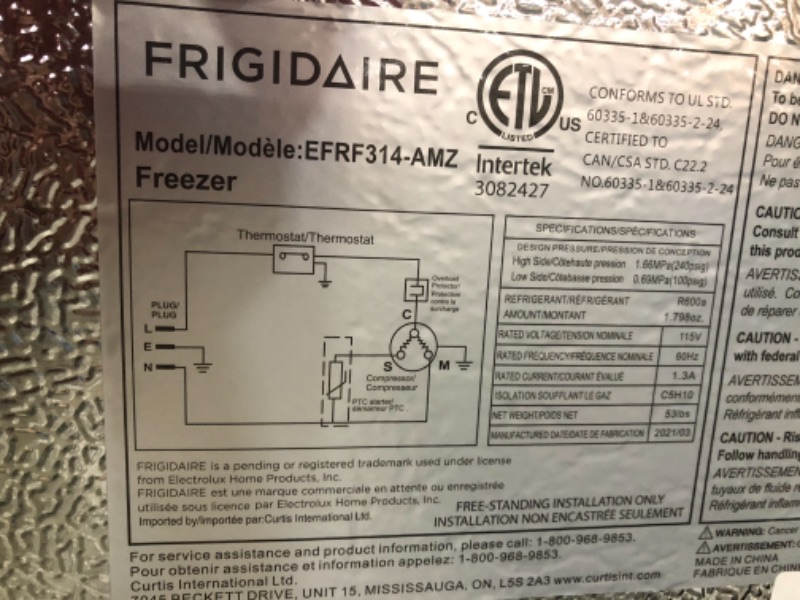 Photo 4 of Frigidaire EFRF314-AMZ Upright Freezer 3.2 cu ft Stainless Platinum Design Series
