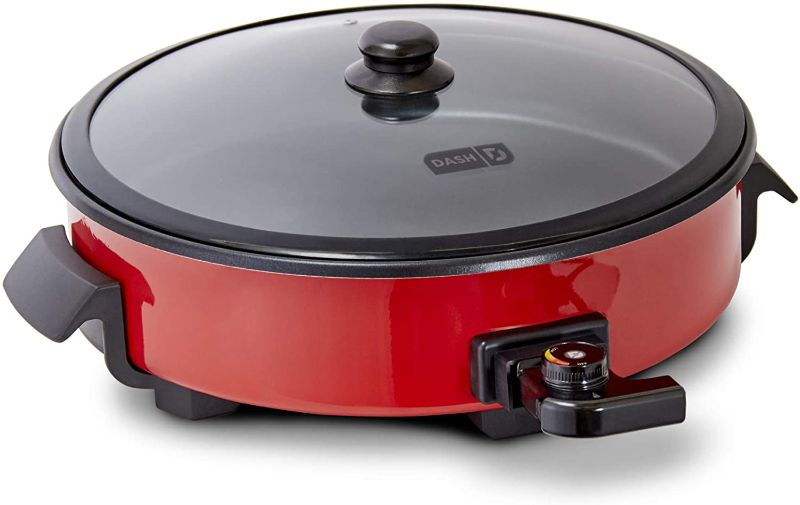 Photo 1 of Dash Electric Skillet + Hot Oven Cooker with 14 inch Nonstick Surface + Family Size Rapid Heat + Recipe Book for Pizza, Burgers, Cookies, Fajitas, Breakfast & More, 20 Cup Capacity, 1440-Watt - Red
