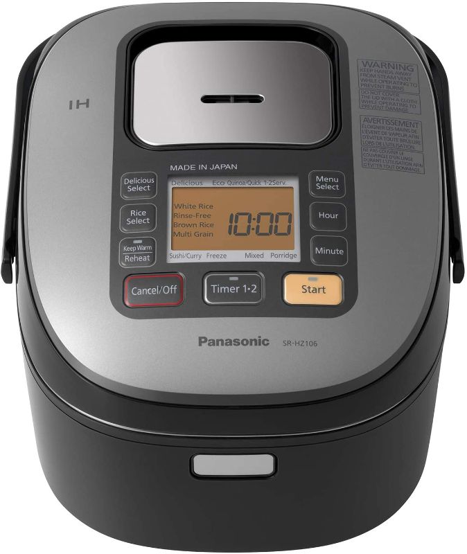 Photo 1 of Panasonic 5 Cup (Uncooked) Japanese Rice Cooker with Induction Heating System and Pre-Programmed Cooking Options for Brown Rice, White Rice, and Porridge or Soup - 1.0 Liter - SR-HZ106 (Black)


//Not new and some peel damage inside the bowl
