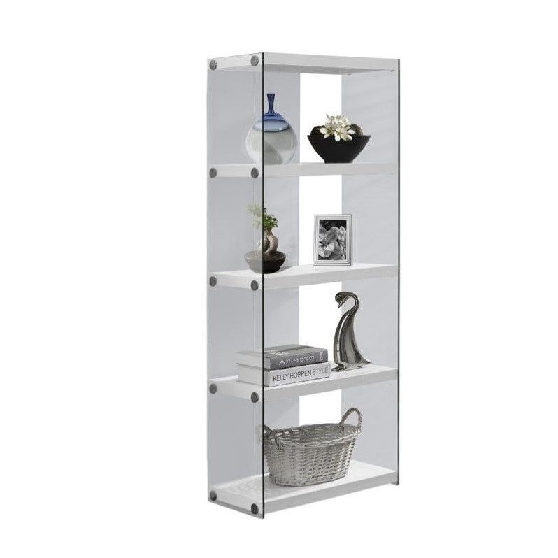 Photo 1 of Monarch Specialties Glossy White Hollow-Core & Tempered Glass Bookcase