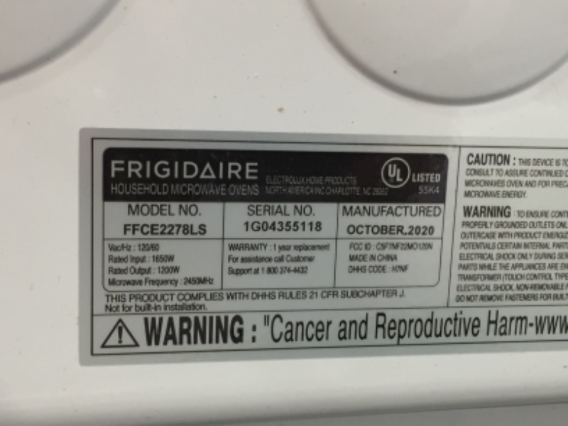 Photo 1 of Frigidaire 2.2 Cu. Ft. Countertop Microwave in Stainless Steel  TESTED AND FUNCTIONS