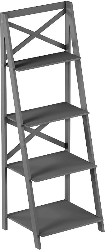 Photo 1 of 4 Shelf Ladder Bookshelf - Free Standing Tiered Bookcase, X Back Frame and Leaning Look Decorative Shelves for Home and Office by Lavish Home (Gray)
